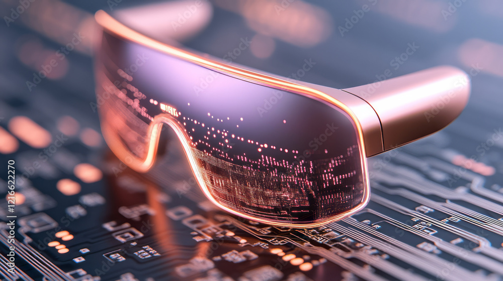 Aufkleber a detailed macro shot of a computer vision chip integrated into a wearable device designed for the v