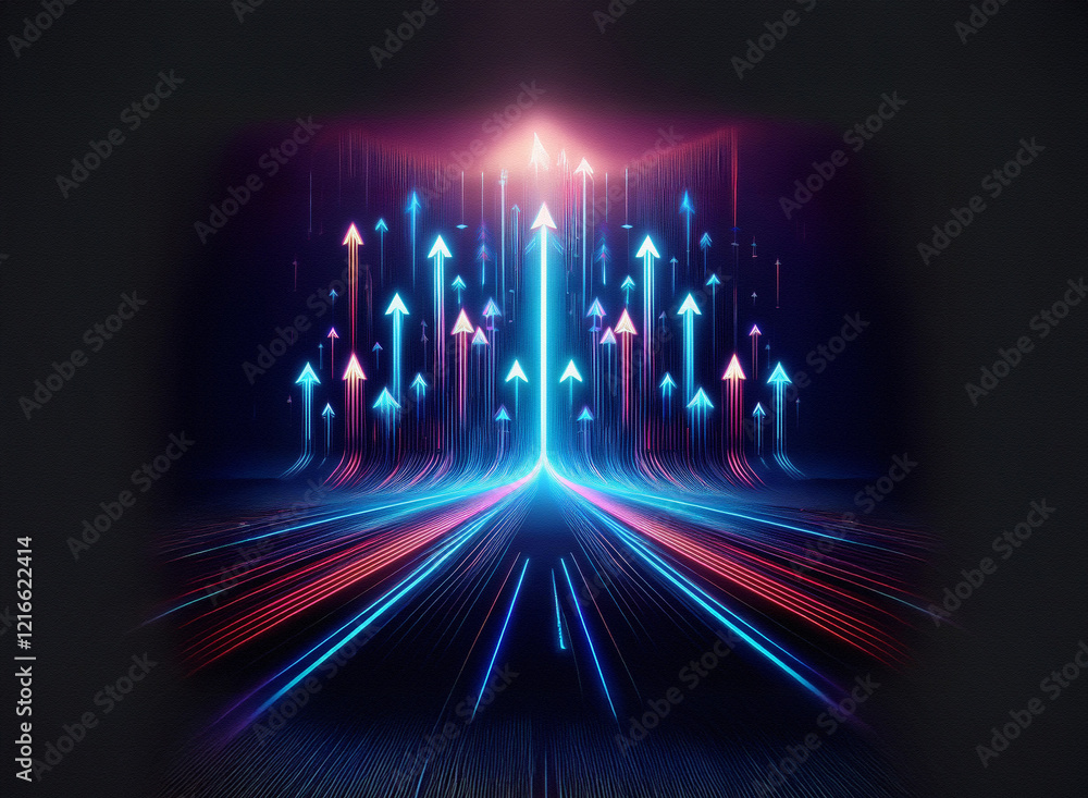 Poster glowing arrows ascend a grainy, textured paper-like path, converging at a bright light source. the i