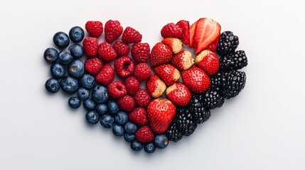 A creative digital illustration of a heart made from various healthy foods, emphasizing the connection between good nutrition and overall well-being in weight management,