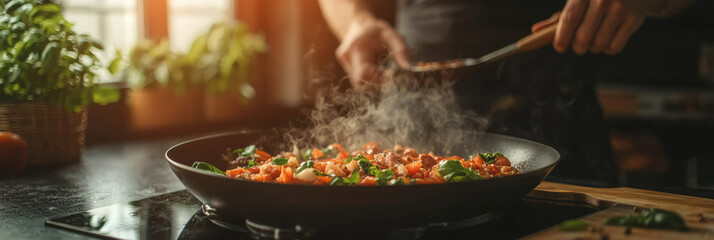 A detailed close-up of hands preparing a healthy meal with fresh ingredients, emphasizing the importance of cooking at home for better nutrition and weight control,