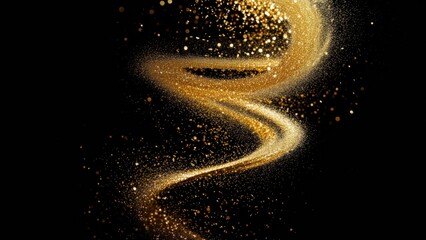 Golden particles swirl elegantly in a captivating display against a dark background