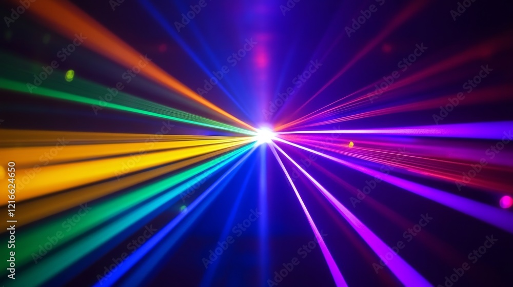 Poster vibrant colorful laser lights in motion flowing in a dynamic pattern, abstract streaming light effec