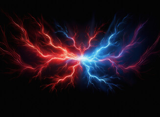 Abstract image of fiery red and icy blue energy clashing, rendered with a grainy paper texture.  The vibrant colors and dynamic forms create a visually striking contrast.