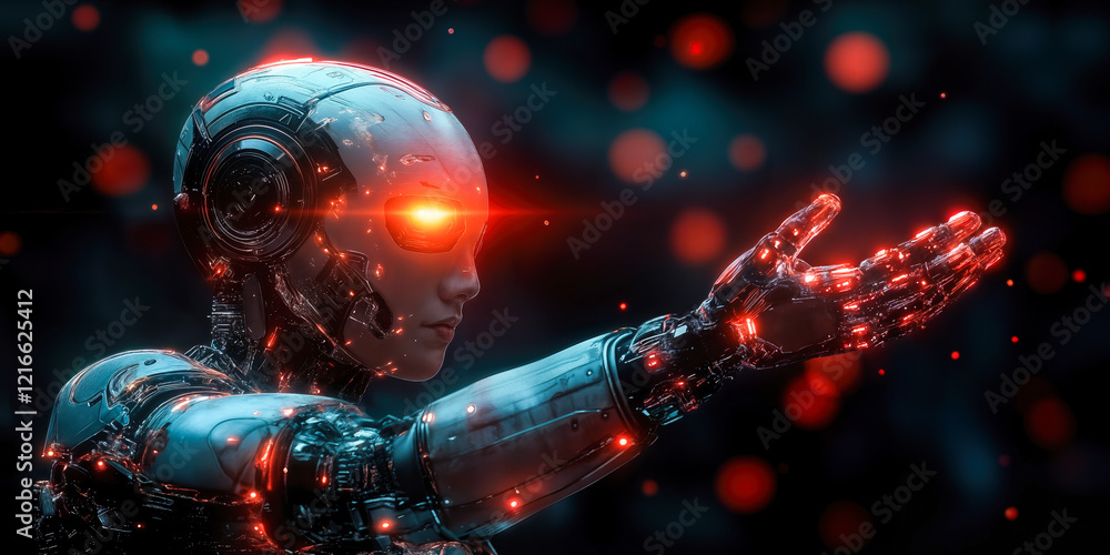 Aufkleber advanced ai robot with glowing eyes demonstrating futuristic security technology in cyberspace