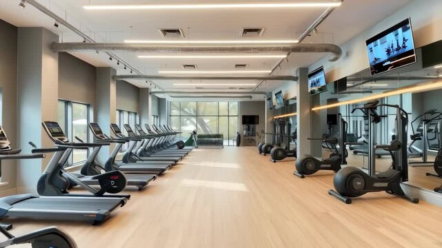Modern Fitness Center Interior Design: Sleek Gym with Cardio Equipment