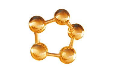 Golden abstract spheres, golden molecules, 3d rendering.