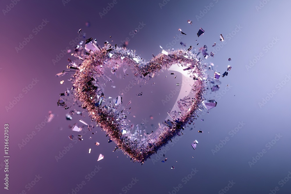 Aufkleber a stunning 3d shattered crystal heart displays glowing edges while floating fragments catch light in