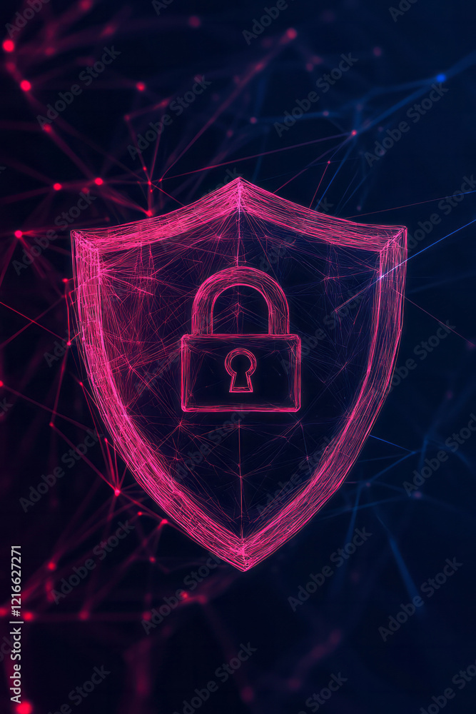 Poster an elegant illustration of a lock and shield symbolizing data security and fraud protection in digit