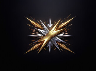 A gritty, metallic emblem with a paper texture.  Gold and silver shards form a striking, angular burst design against a dark background.