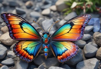 Fototapeta premium Beautiful Butterfly Clasp with Colorful Stones, ornate embellitions, colorful jewelry