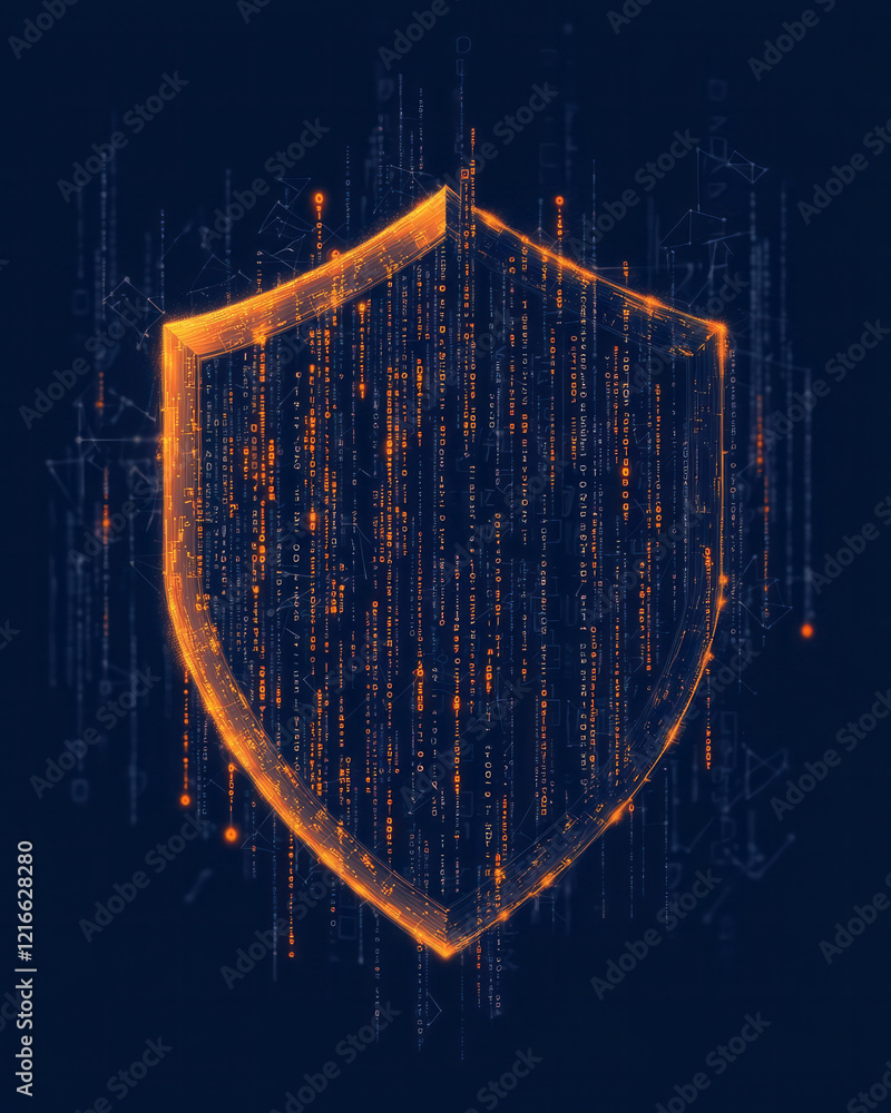 Aufkleber a minimalist digital artwork featuring a shield with binary code patterns, symbolizing the preservat