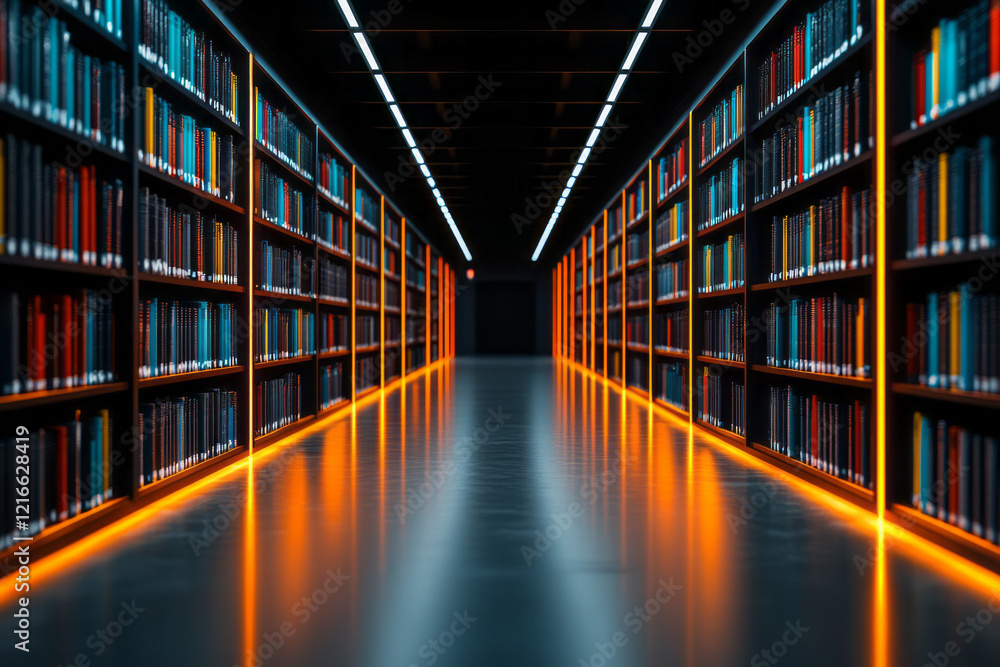 Poster a serene image of a library with secure digital archives, representing the preservation of knowledge