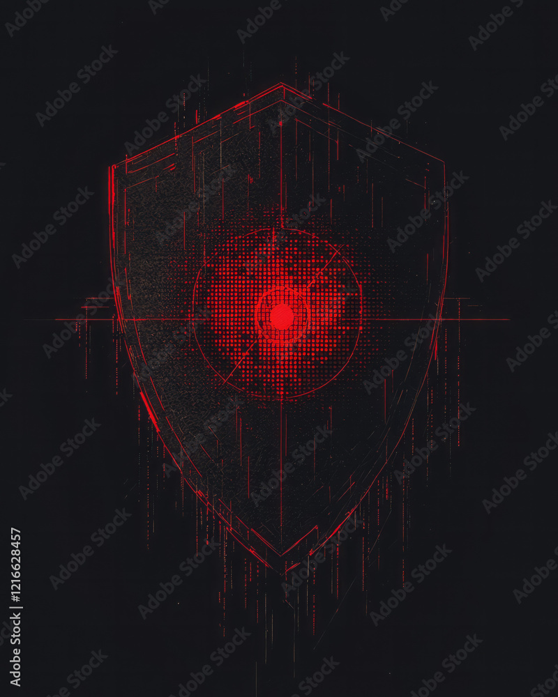 Aufkleber a minimalist digital artwork featuring a shield with binary code patterns, symbolizing the preservat