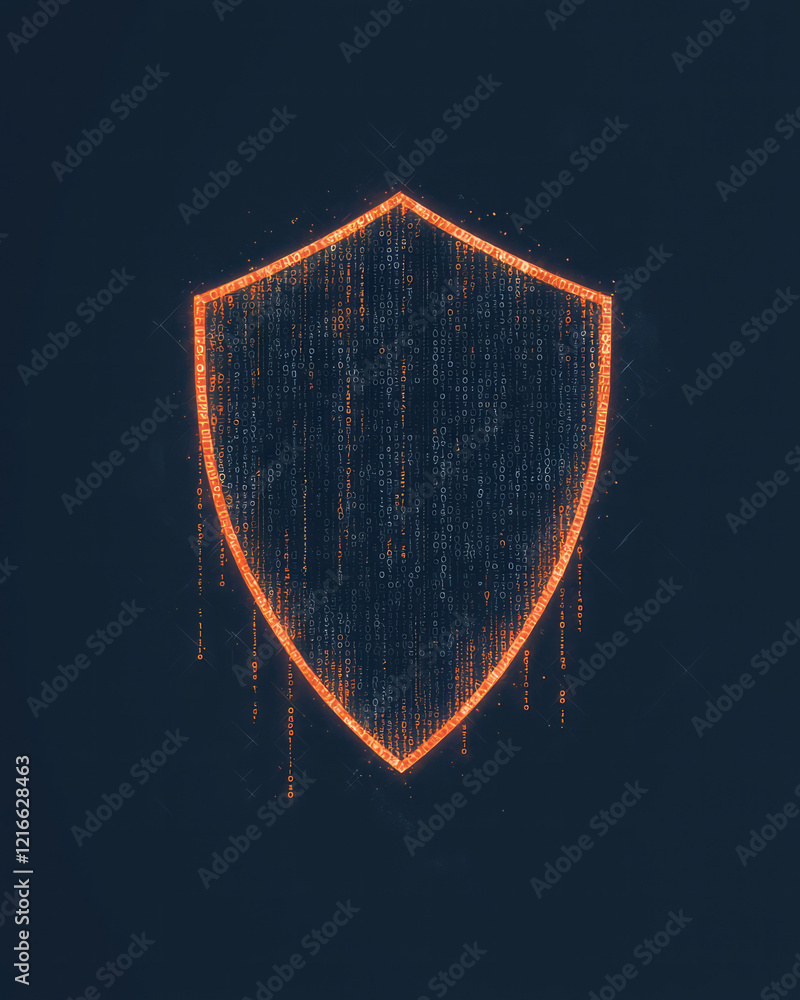 Aufkleber a minimalist digital artwork featuring a shield with binary code patterns, symbolizing the preservat