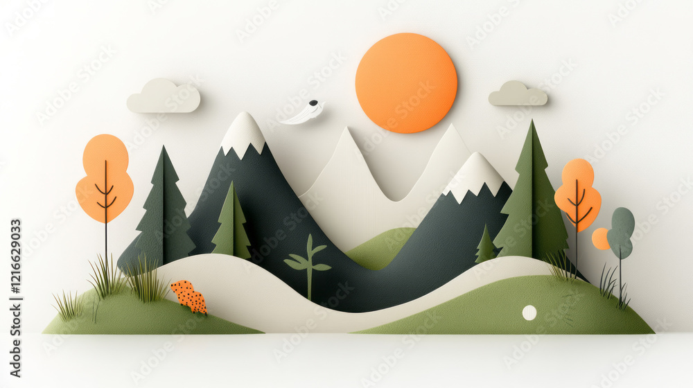 Aufkleber an elegant illustration of a balanced ecosystem with flora and fauna, representing the provision and
