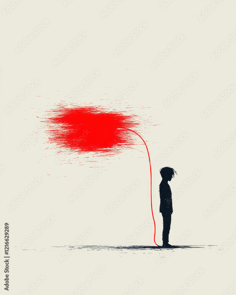 Aufkleber A minimalist illustration of a person tethered to a computer by digital cables, symbolizing the strong dependency on internet connectivity and online presence,