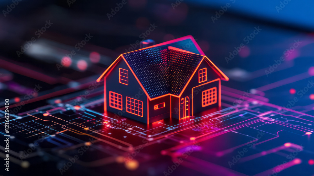 Poster a vibrant photograph of a smart home setup with various interconnected devices, showcasing the incre