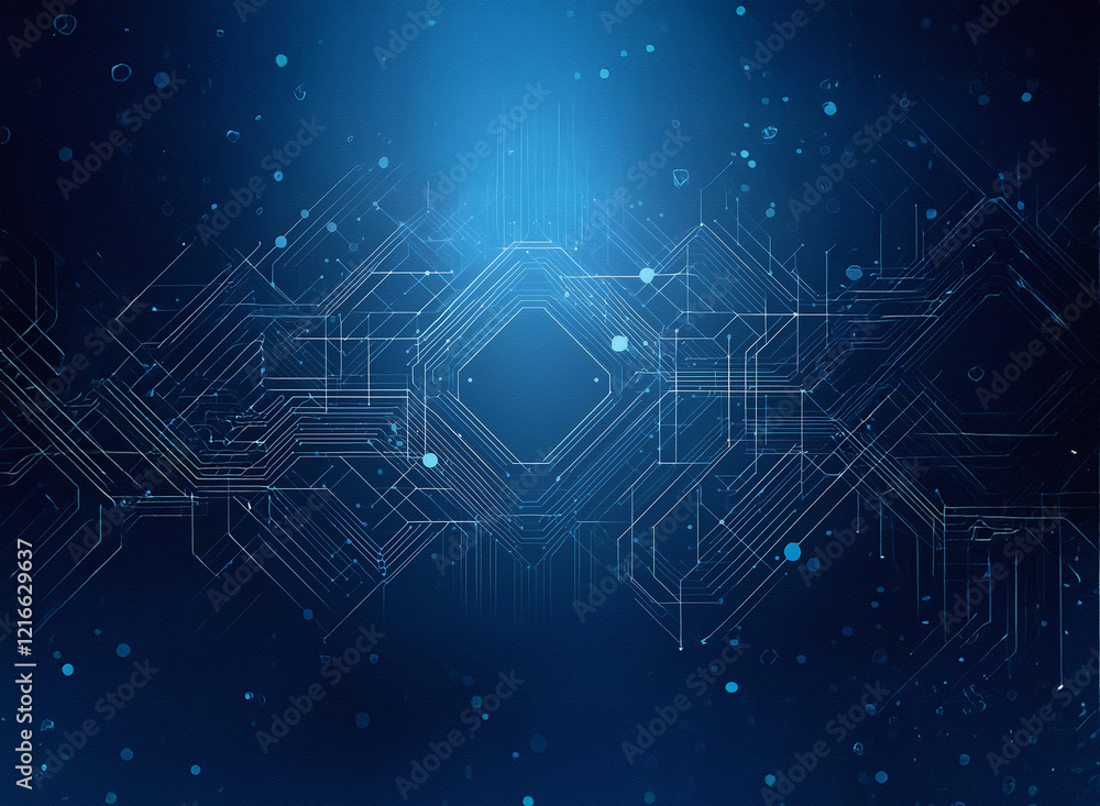 Fototapete Abstract digital circuitry on a grainy paper texture background.  Deep blue hues create a technological, ethereal feel.