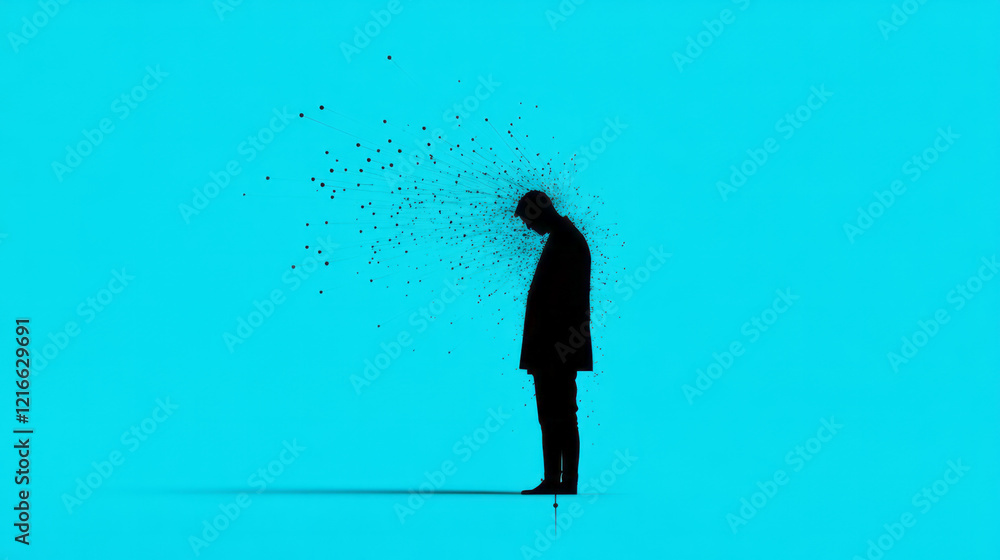 Fototapete a minimalist digital artwork featuring a silhouette of a person connected to a network of devices, s