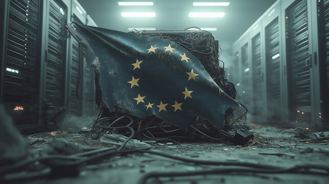 European Union Flag in abandoned server room