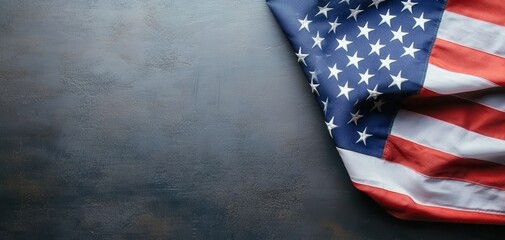 Fototapeta premium view of the American flag, symbolizing patriotism and national identity against a textured background. symbolizing freedom and patriotism . United States flag. national holidays, and American
