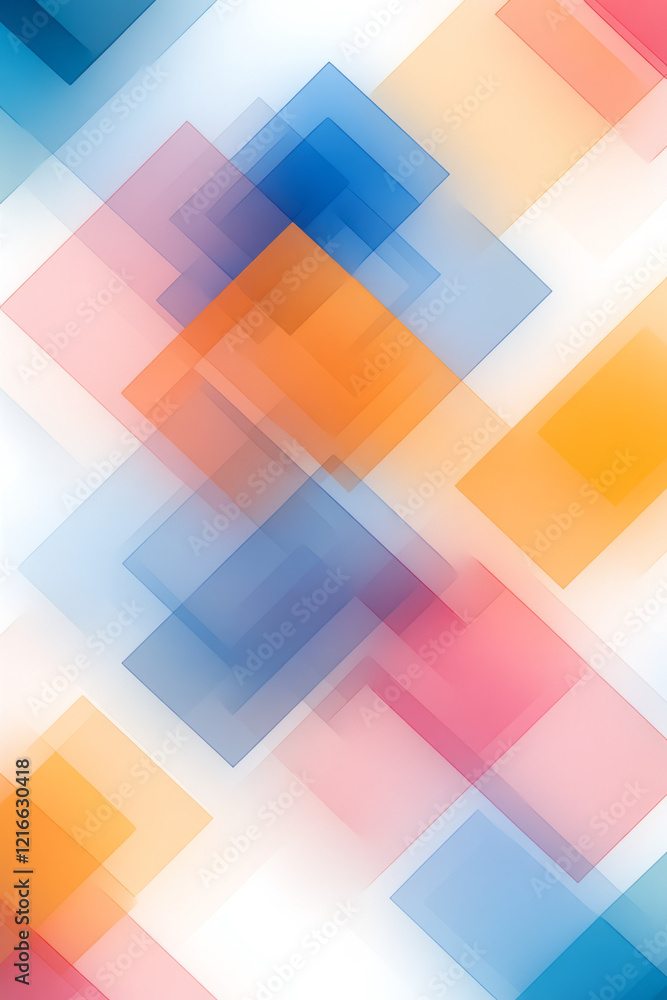 Poster an abstract geometric pattern with overlapping shapes that appear to shift and change colors from di