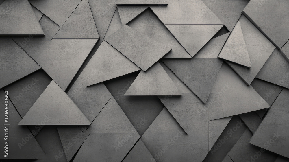 Poster an elegant pattern of interlocking triangles that seem to expand and contract, illustrating the dyna