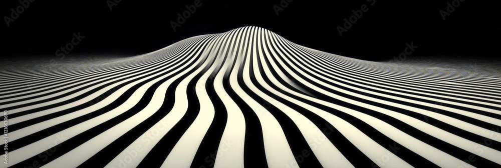 Fototapete A minimalist image of a grid that distorts and warps at the center, creating a visual illusion of bending lines, representing the complexity of focused thinking,