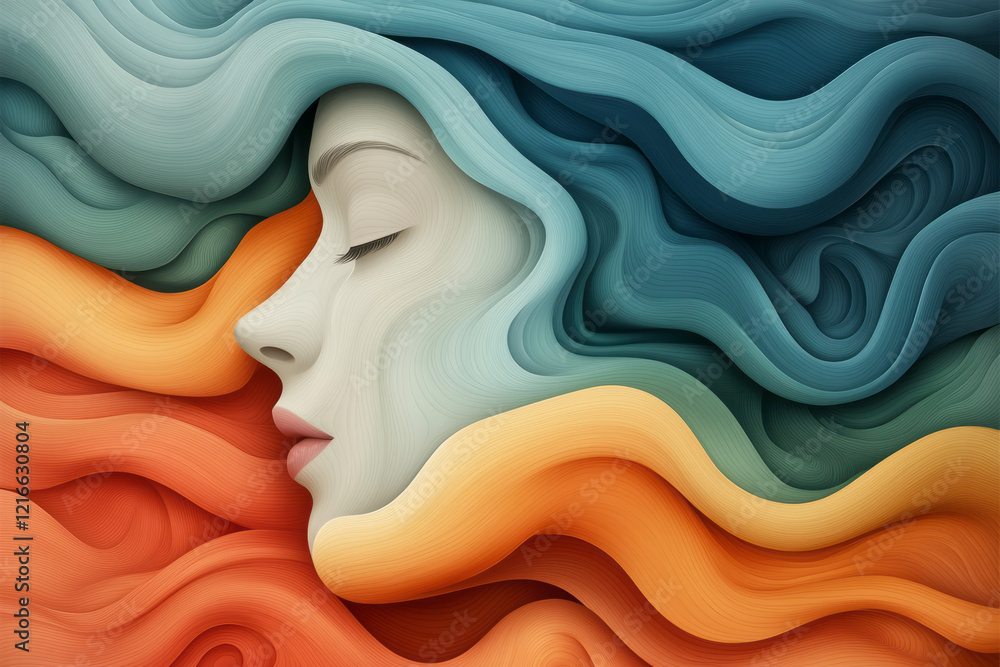 Aufkleber an artistic depiction of a face made up of swirling lines and shapes that morph into different expre
