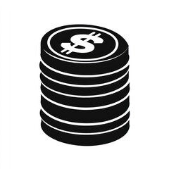 Stacked dollar coins, financial icon, white background, wealth concept, website design.