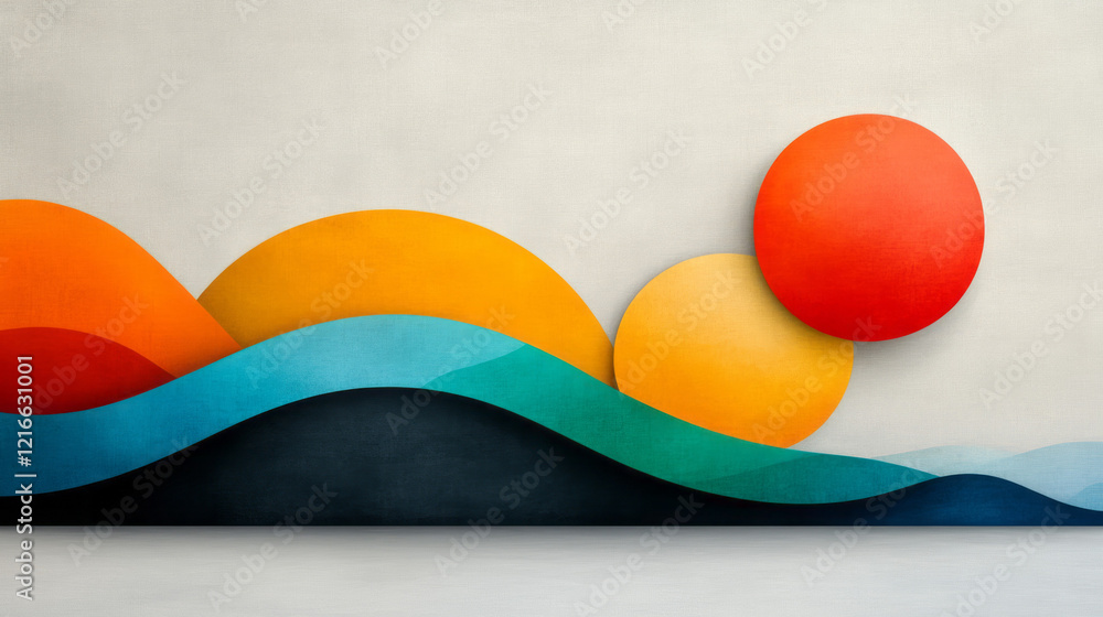 Poster an abstract artwork featuring overlapping circles and lines that create the illusion of three-dimens