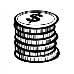 Stacked coins, dollar sign, white background, financial illustration.