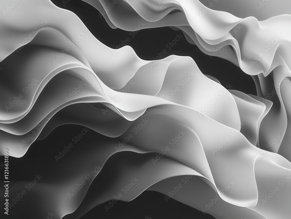 Poster abstract background with flowing grayscale fabric waves