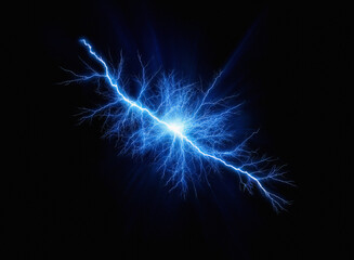Obraz premium Glowing blue electric energy crackles across a dark background. The grainy paper texture is subtly implied.