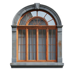 Obraz premium Arched Window with Stone Frame: An elegant arched window with a stone frame and wooden trim. The intricate details and traditional design create a timeless and sophisticated aesthetic.