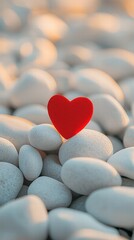 Obraz premium Red heart on white stones a symbol of tranquility and hope