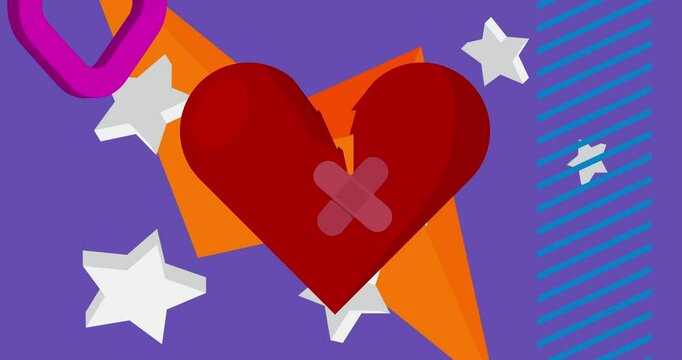Broken Heart geometrical graphic retro love theme background video. Minimal geometric elements animation. Vintage abstract shapes illustration for advertising.