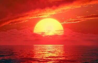 Golden Sun on Red Sky. Miracle of Nature.