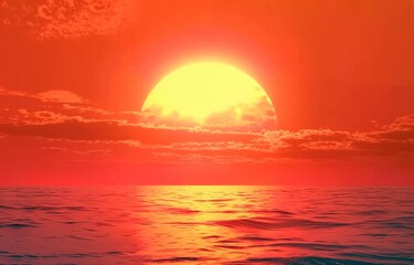 Golden Sun on Red Sky. Miracle of Nature.