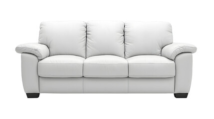 Fototapeta premium A modern white three-seater sofa with plush cushions and wide armrests, offering comfort and style for any living space, white backgorund, transparent background, png