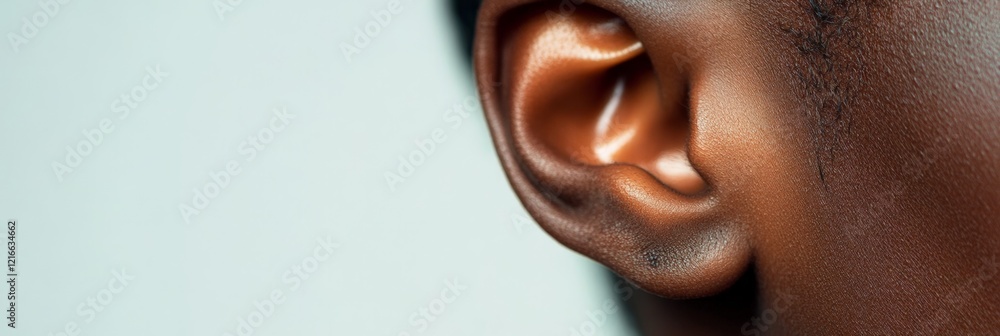 Poster human ear highlighted against a minimalist backdrop, emphasizing the importance of hearing and audit