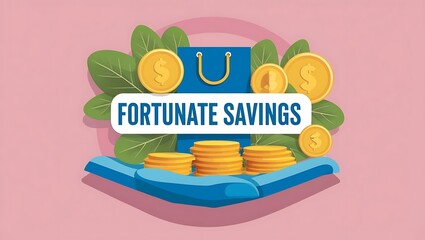 Hands Holding Fortunate Savings Shopping Bag and Coins