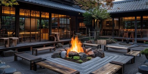 Serene Japanese Garden with Fire Pit