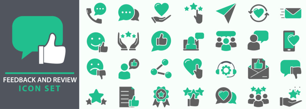 Feedback, testimonial, customer icons. review icon set. For website marketing design, logo, app, template, ui, etc. Vector illustration.