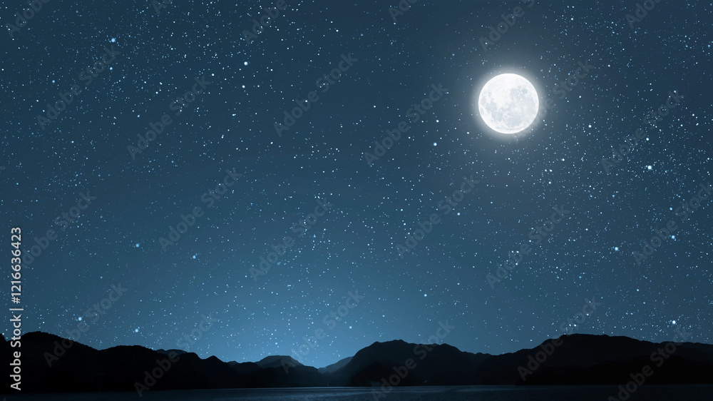 Wall mural a movement of stars in the night sky with the view of mountains..