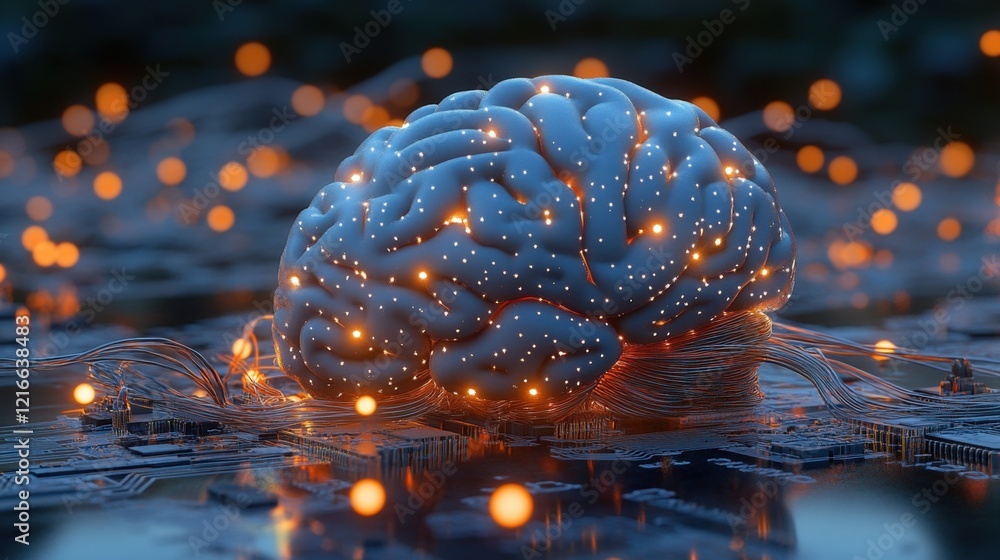 Poster artificial intelligence brain connected to circuit board