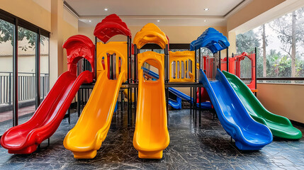 Colorful Playground with Slides for Kids: Fun Playtime and Recreation