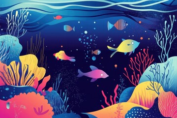 Vibrant Underwater Scene Featuring Colorful Fish and Coral