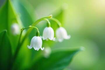 Obraz premium Delicate white lily of the valley petals unfolding, nature detail, tiny white blooms, delicate white flowers