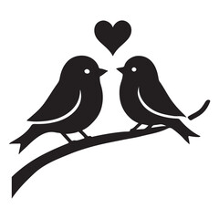 Lovely Couple of Birds Silhouette Illustration on Branch